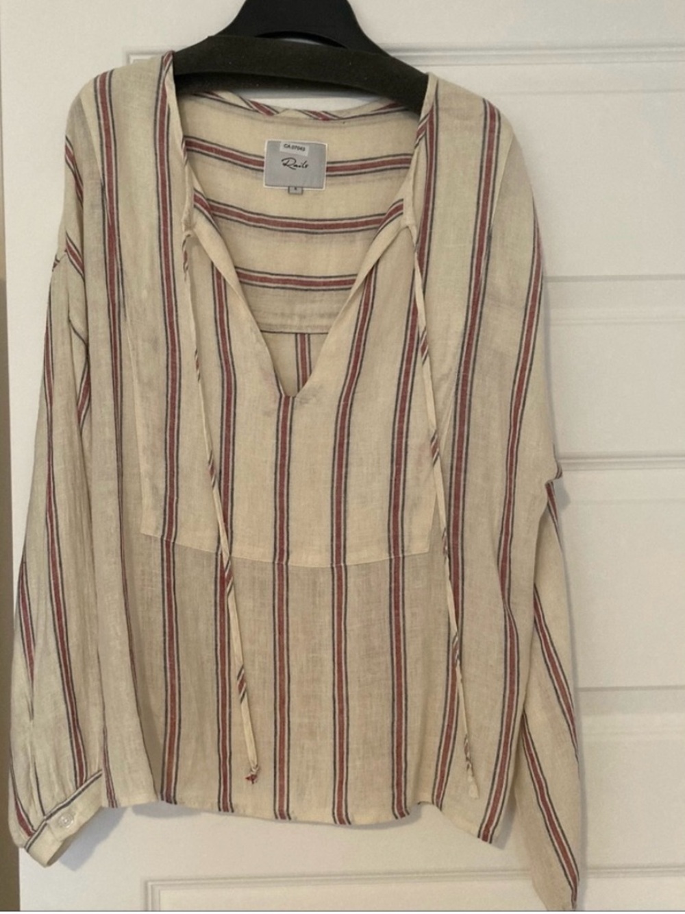 Rails Cream Tunic with Red and Navy Stripe Tie-Front